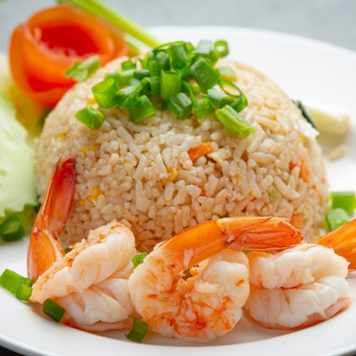 American Shrimp Fried Rice served with Chili Fish Sauce Thai Food.